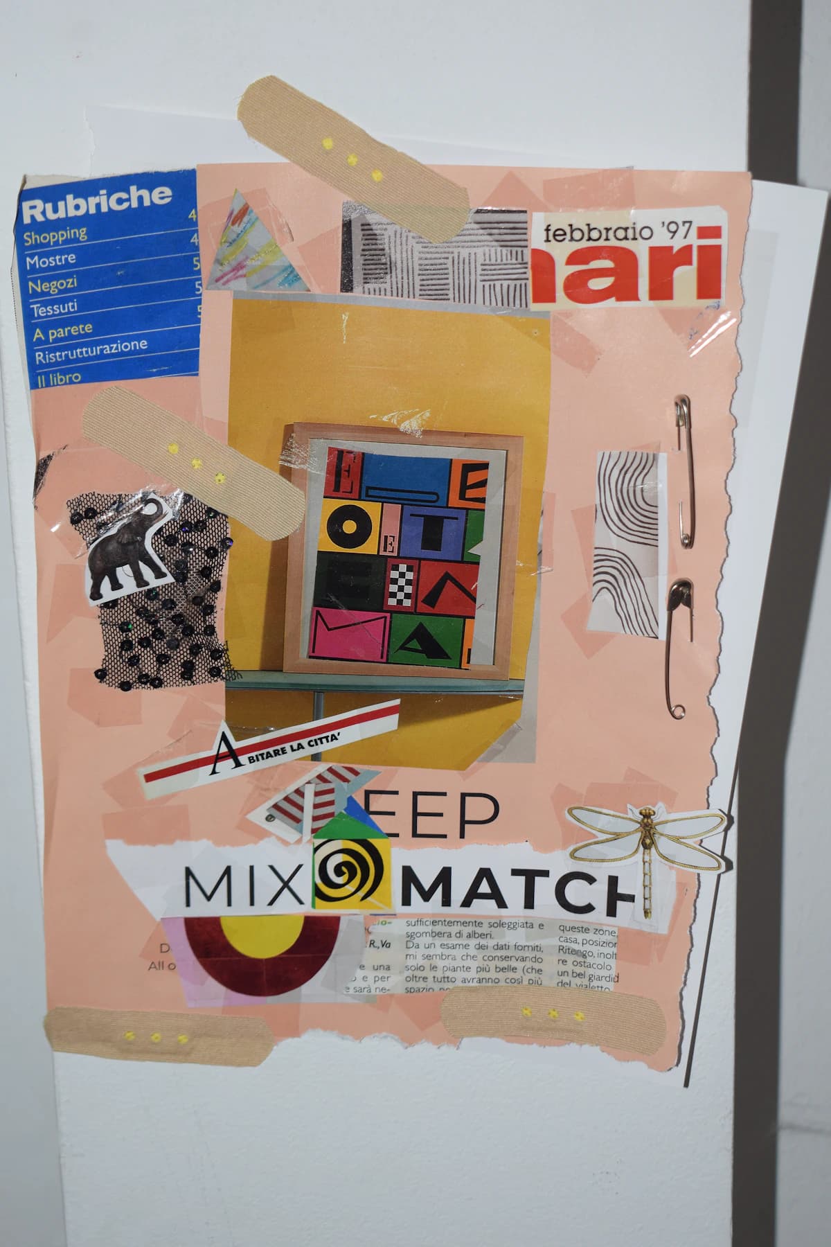 A handmade blue and purple mixed-media collage