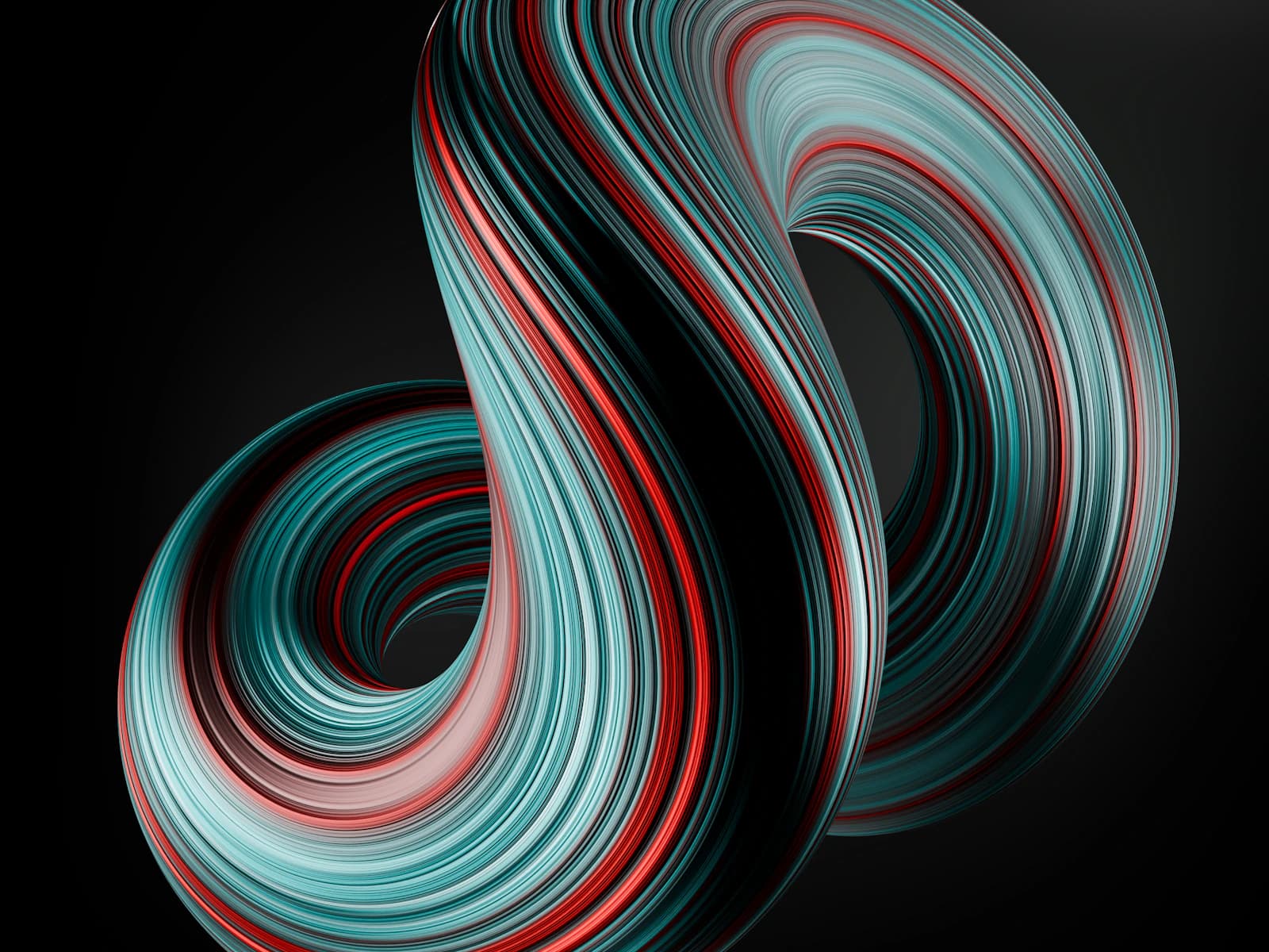 Abstract digital sculpture in vivid cyan, red, and black