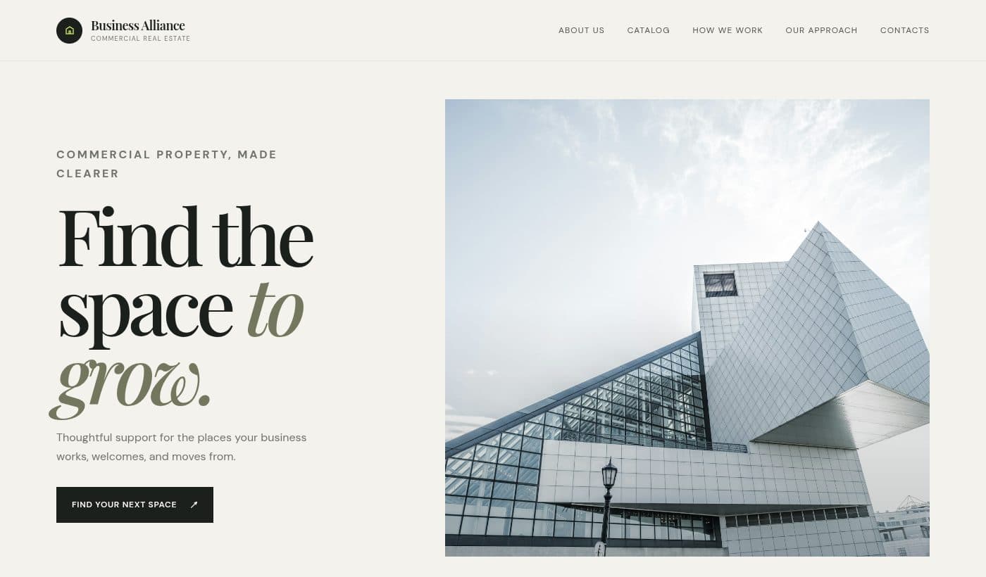 Preview of the Business Alliance commercial property website